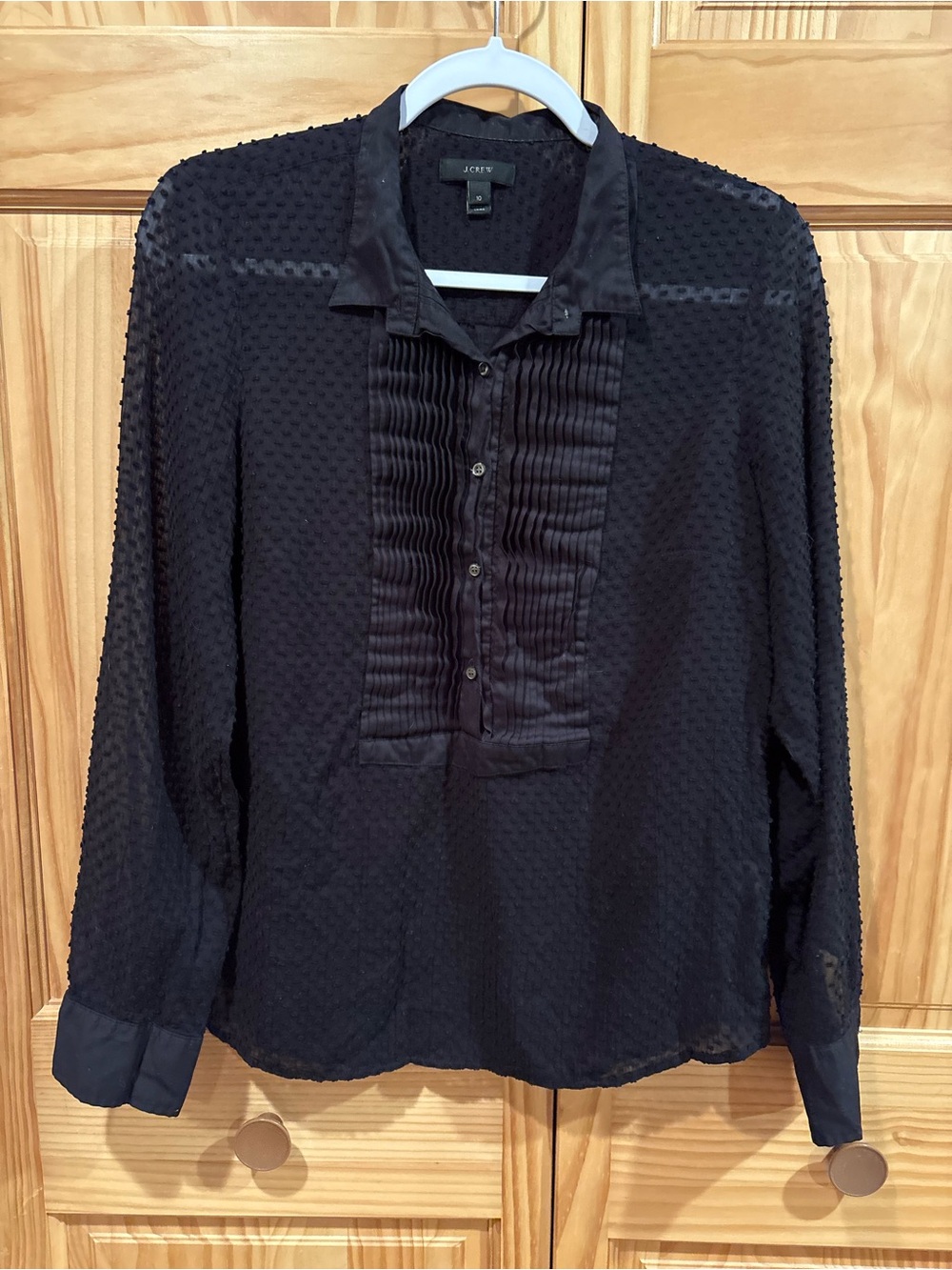 J.Crew Swiss Dot Tuxedo Blouse black women’s size 10